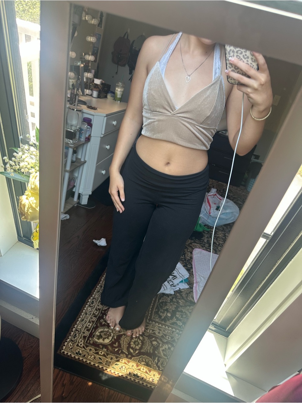 SHEIN Beige Velvet Twist Halter Tank Top